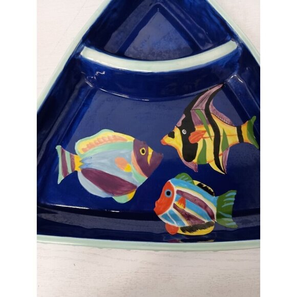 VTG Ceramic Hand Painted Milson & Louis Divided Chip & Dip Serving Platter Bowl - Picture 2 of 12